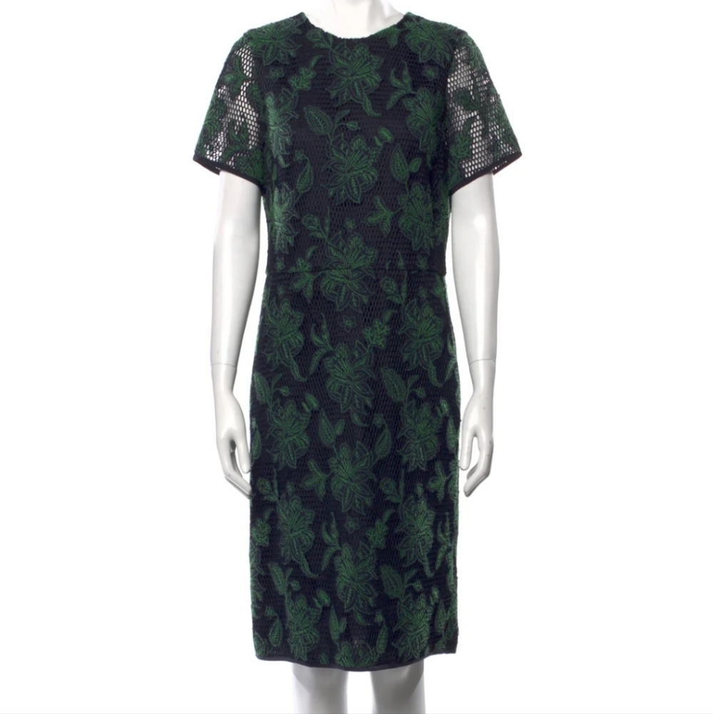 Tory Burch Navy and Green Mesh Fishnet Lace Wisteria Dress
